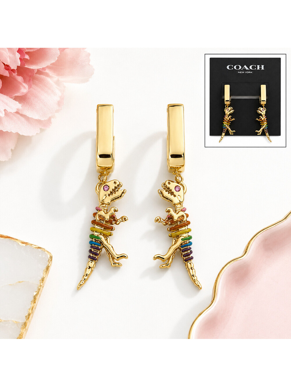 Coach Signature Rainbow Rexy Huggie Earrings